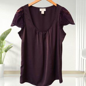 Ann Taylor LOFT Women Purple Lace Short Sleeves Simple and Stylish Top Size S